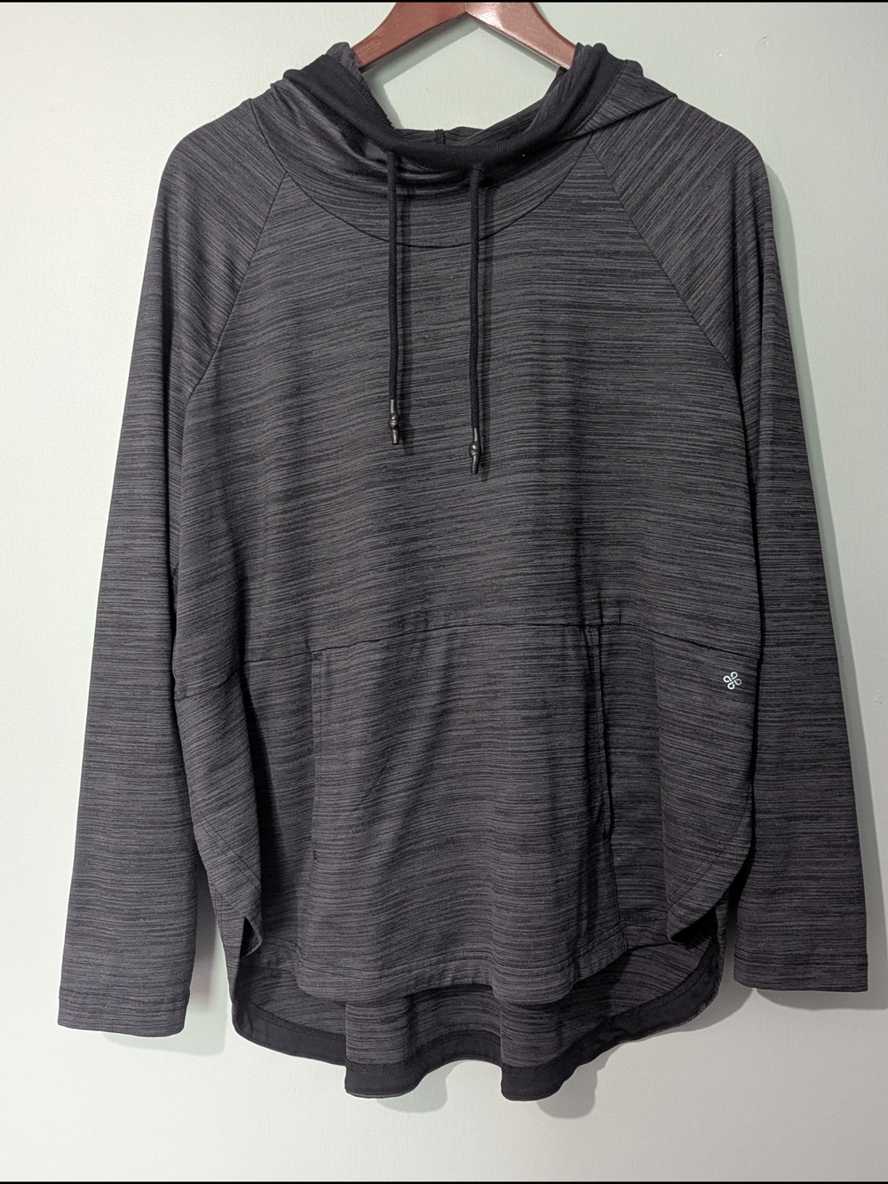 Shambhala‎ Women's Hooded Pullover  Cowl Neck Hoodie Gray Space-Dye Sporty Chic